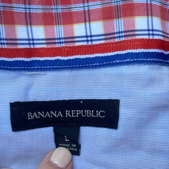 Banana Republic Plaid Orange/white Short Sleeve Top Size Large - Picture 6 of 6